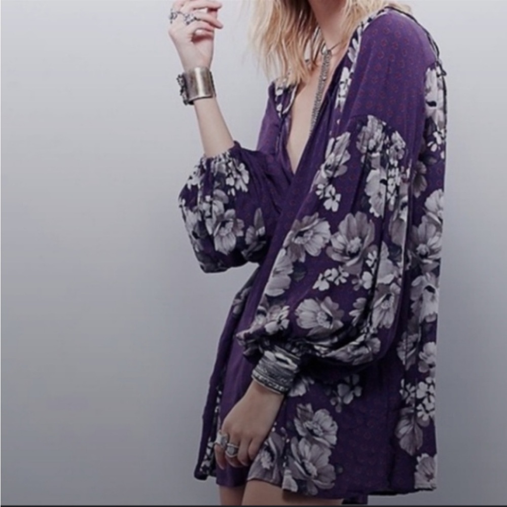 NWT Free People Sunset Boulevard Floral Romper Oversized Small Purple/White